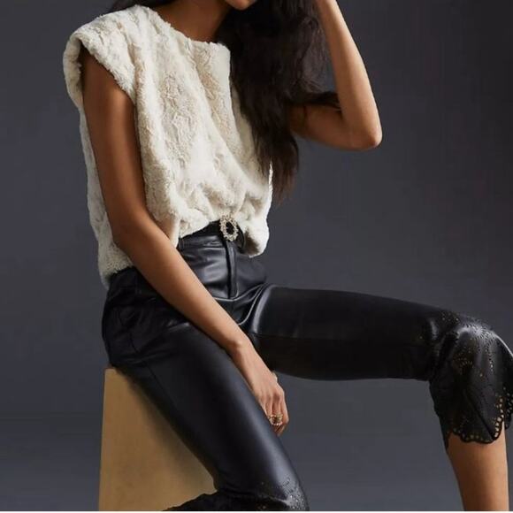 Maeve Faux Fur Cropped Short Sleeve Boxy Top - CREAM - Picture 3 of 8